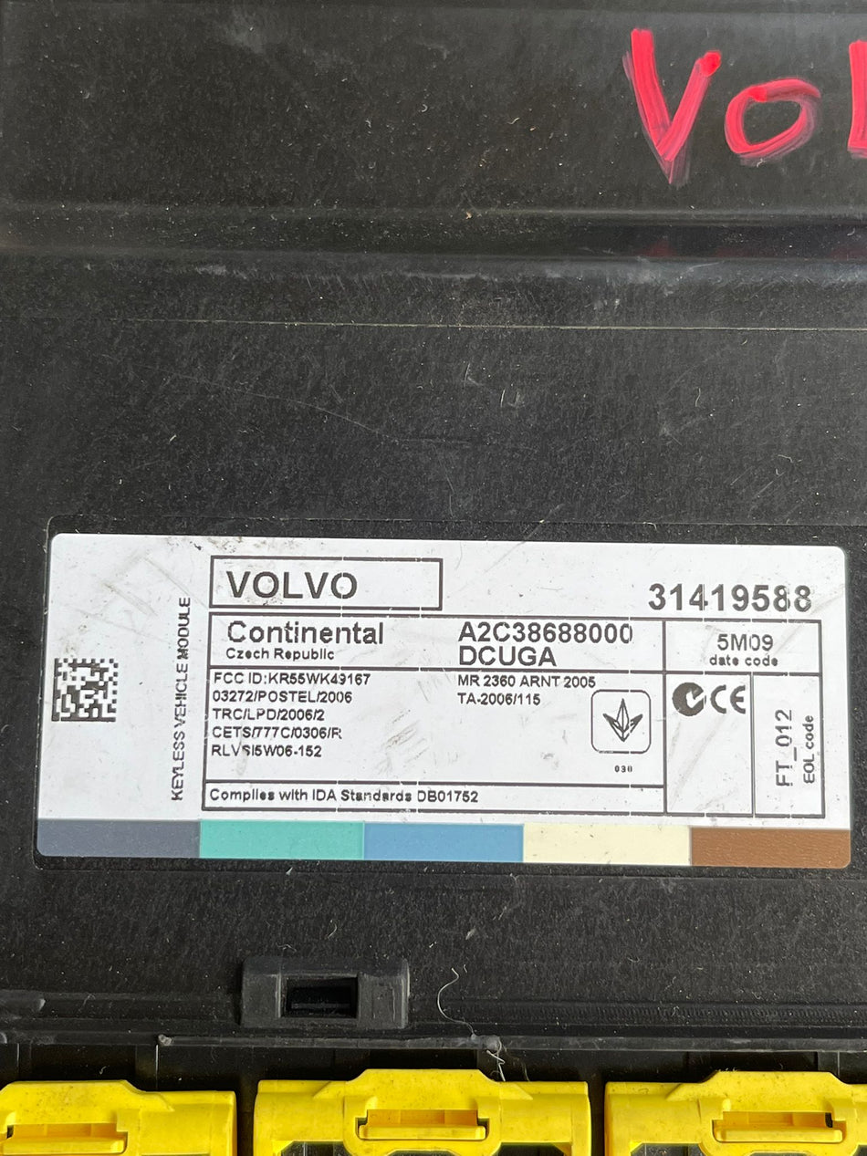 Genuine Volvo Keyless Vehicle Control Module KVM ECU Continental (Part No: 31419588 / A2C38688000)